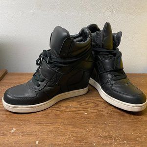 Ash Cool Ter Black Leather Hidden Wedge Hi Top Sneakers Euro Size 37 US Size 6.5